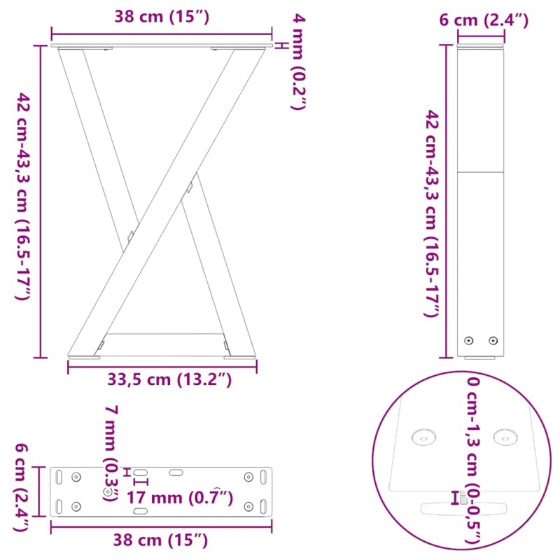 Couchtischbeine 2 Stk. Anthrazit 38x(42-43,3) cm Stahl