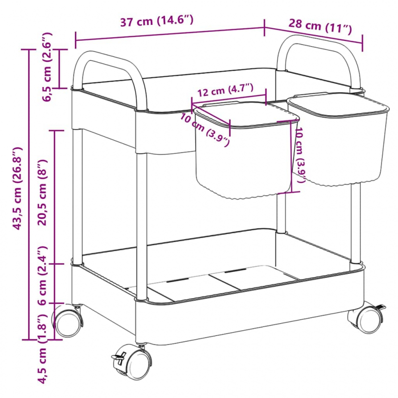 Aufbewahrungswagen 2 Etagen Transparent 37x28x43,5 cm Acryl