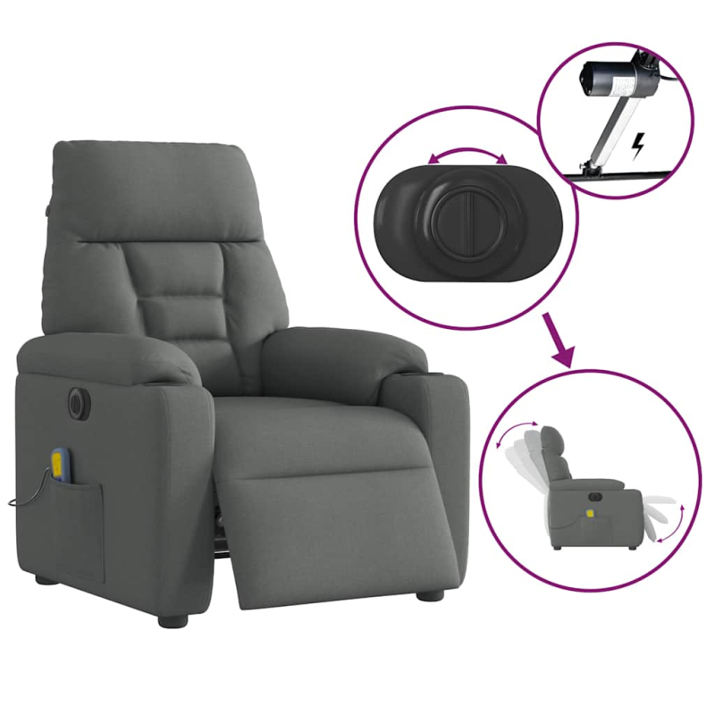 Massagesessel Elektrisch Dunkelgrau Stoff