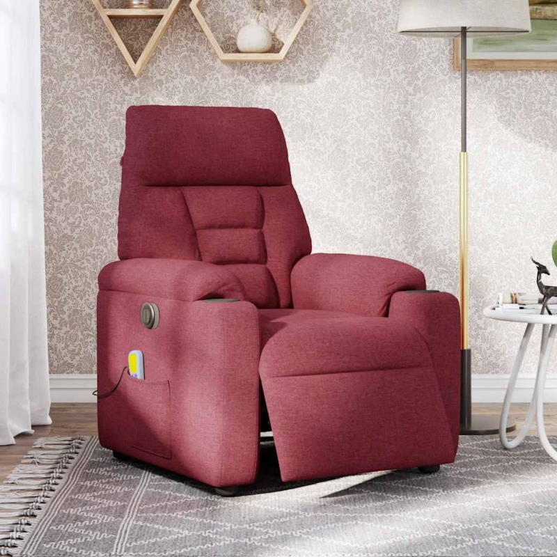 Massagesessel Elektrisch Weinrot Stoff