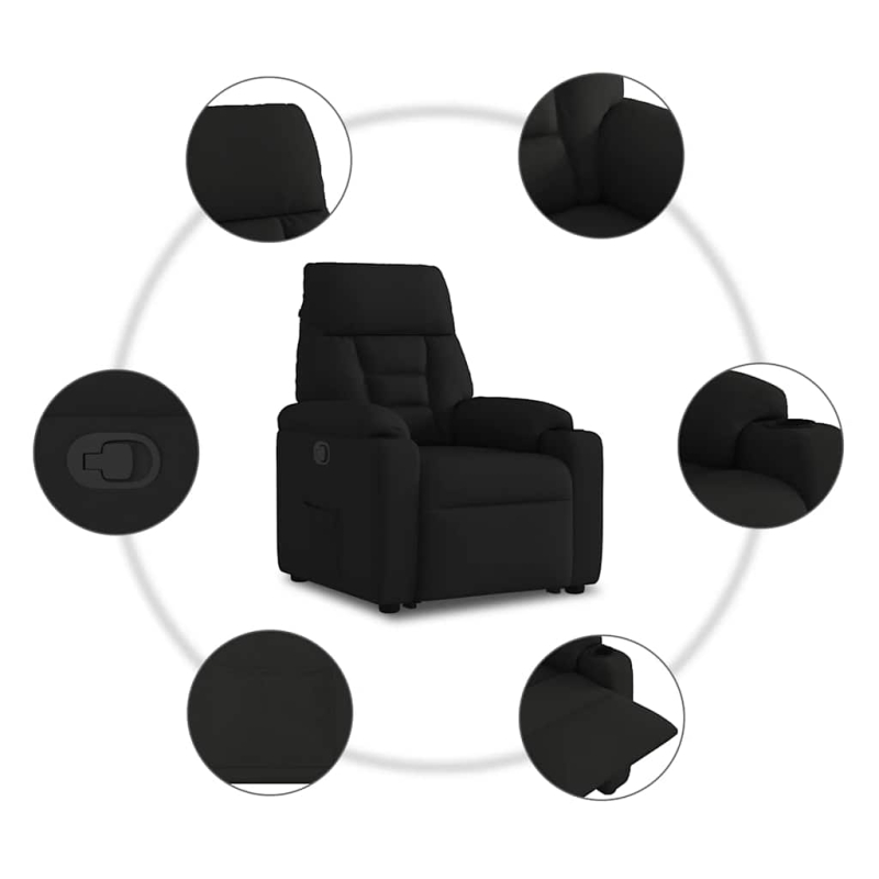 Relaxsessel mit Aufstehhilfe Schwarz Stoff