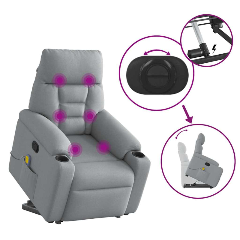 Massagesessel mit Aufstehhilfe Hellgrau Stoff