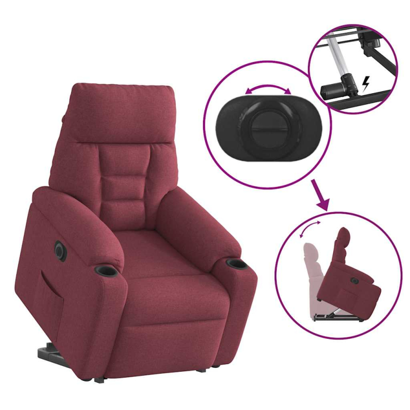 Relaxsessel mit Aufstehhilfe Elektrisch Weinrot Stoff