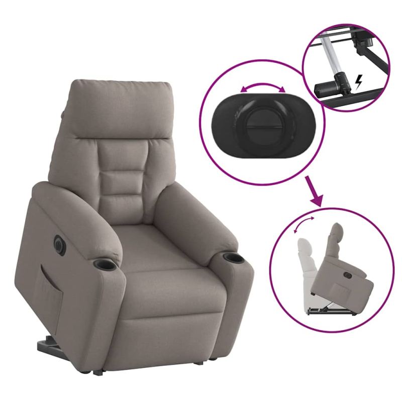 Relaxsessel mit Aufstehhilfe Elektrisch Taupe Stoff