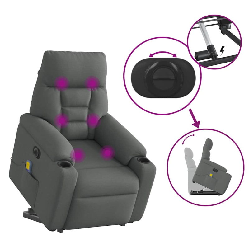 Elektrischer Massagesessel mit Aufstehhilfe Dunkelgrau Stoff