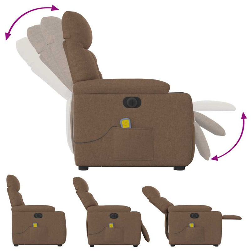 Elektrischer Massagesessel mit Aufstehhilfe Braun Stoff