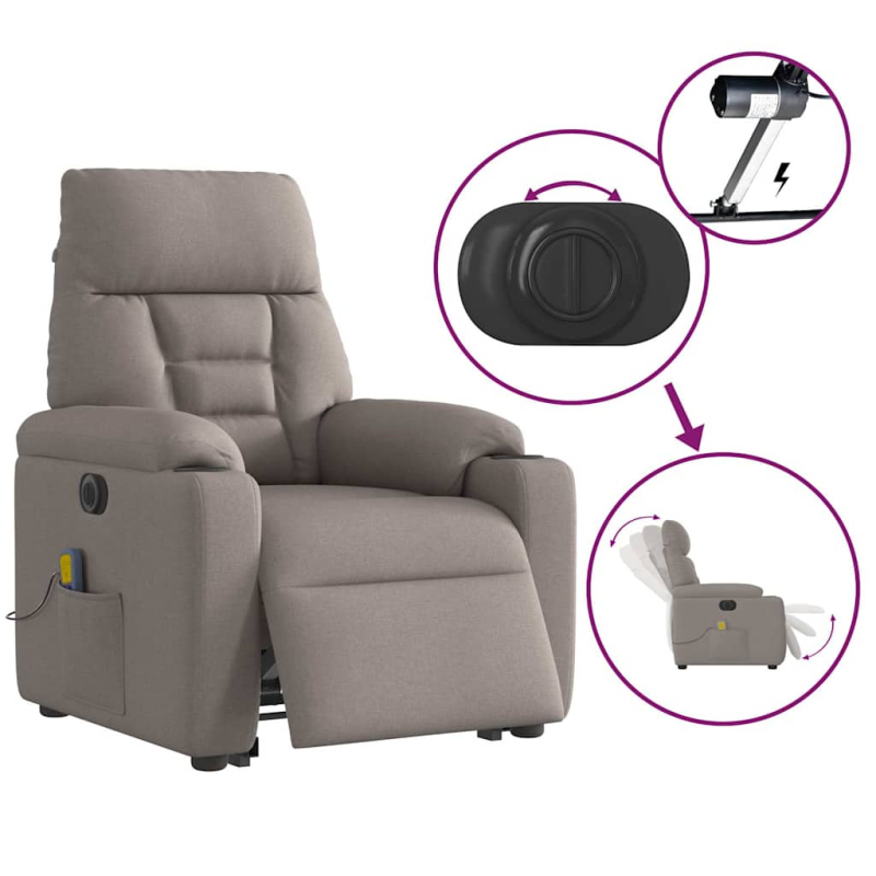 Elektrischer Massagesessel mit Aufstehhilfe Taupe Stoff