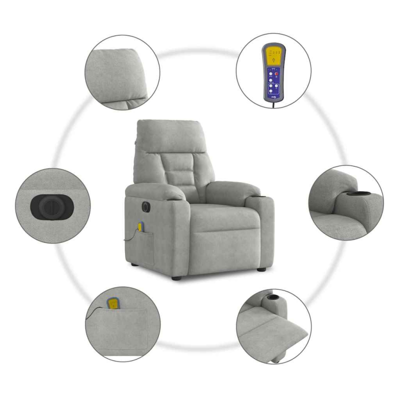Massagesessel Elektrisch Hellgrau Mikrofasergewebe
