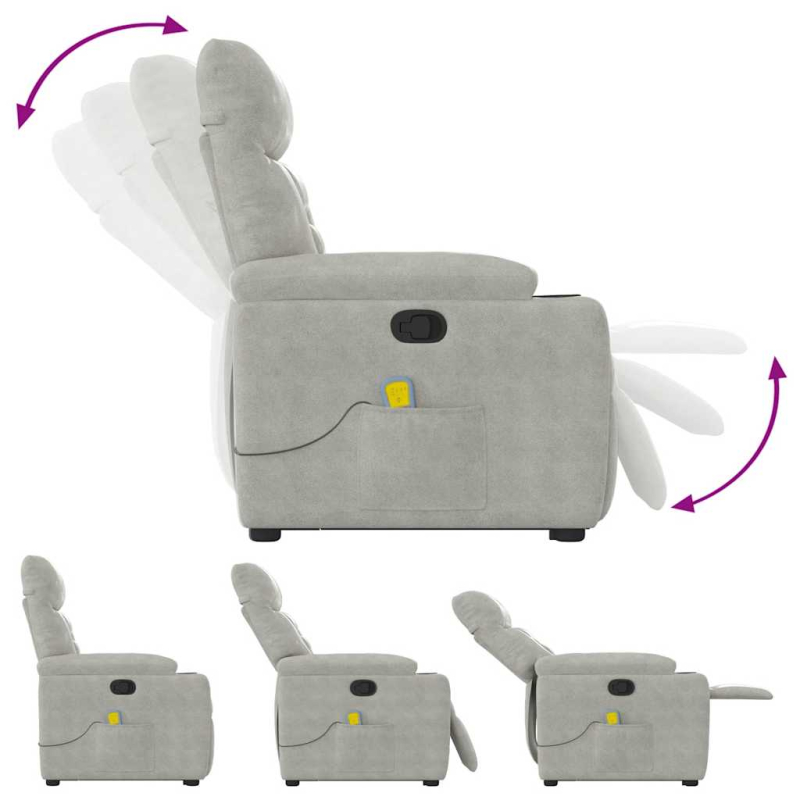 Massagesessel mit Aufstehhilfe Hellgrau Mikrofasergewebe