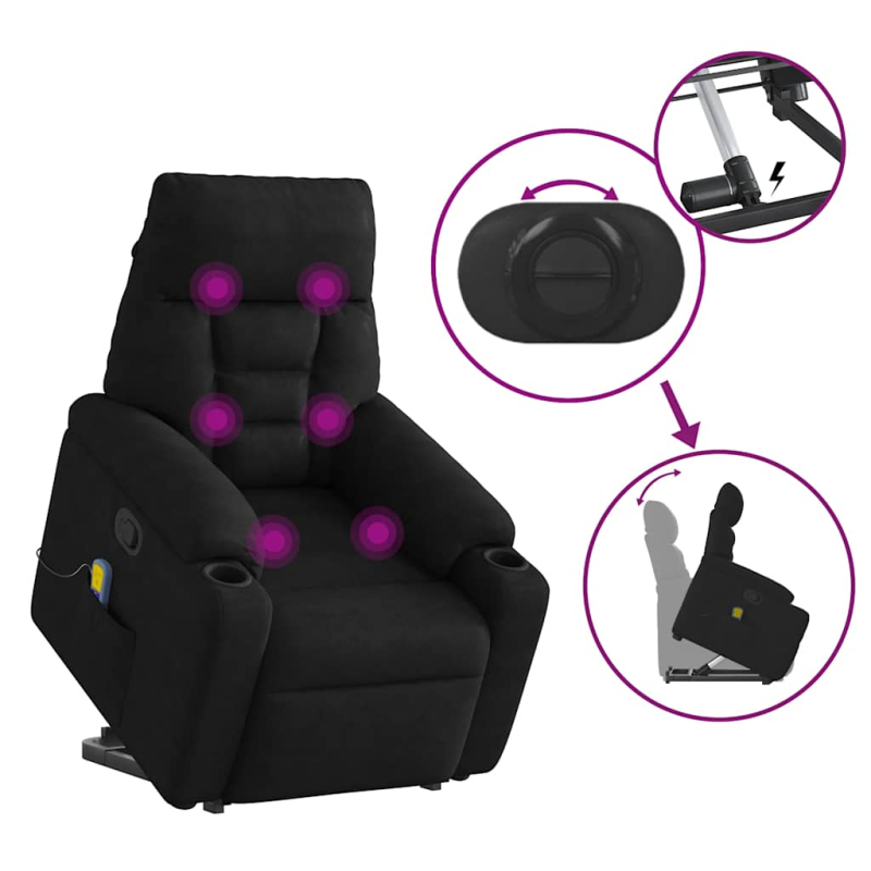 Massagesessel mit Aufstehhilfe Schwarz Mikrofasergewebe