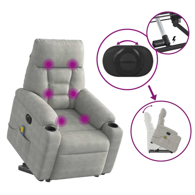 Massagesessel Aufstehhilfe Elektrisch Hellgrau Mikrofasergewebe