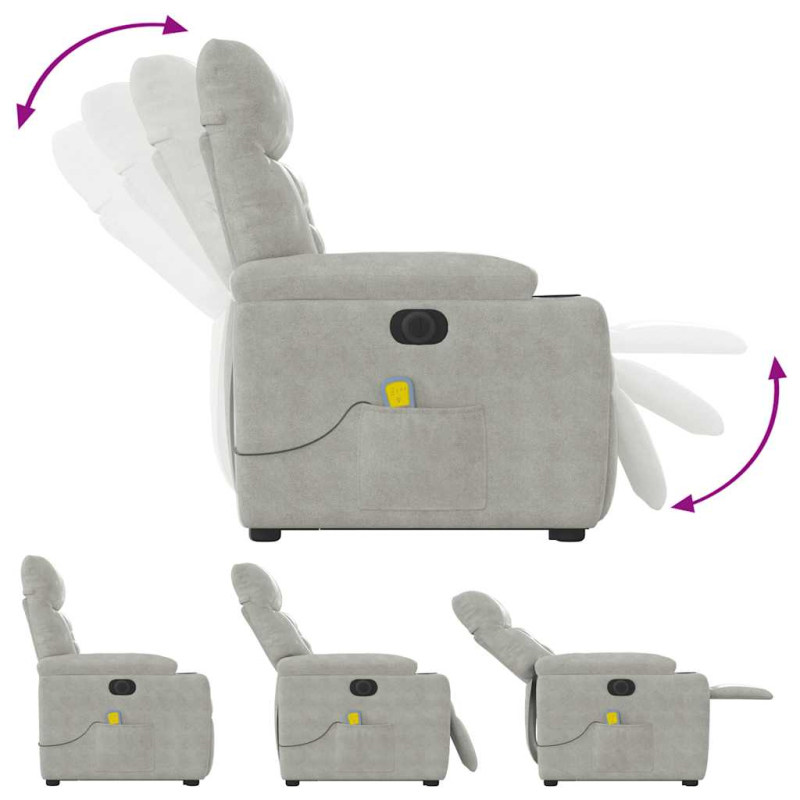Massagesessel Aufstehhilfe Elektrisch Hellgrau Mikrofasergewebe