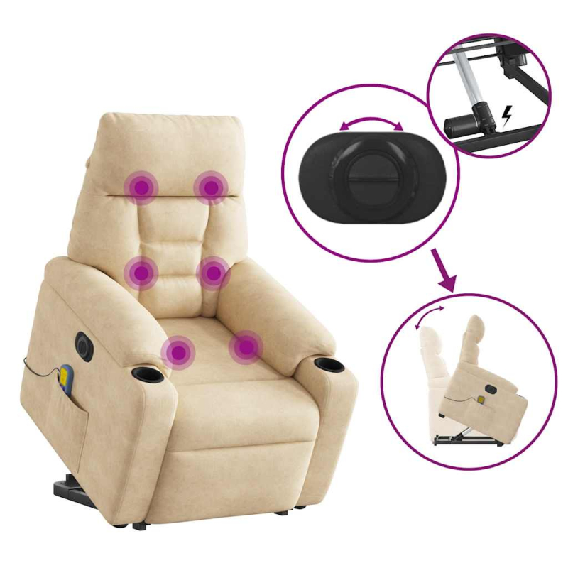 Massagesessel Aufstehhilfe Elektrisch Creme Mikrofasergewebe