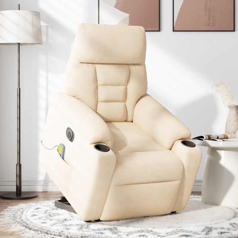Massagesessel Aufstehhilfe Elektrisch Beige Mikrofasergewebe
