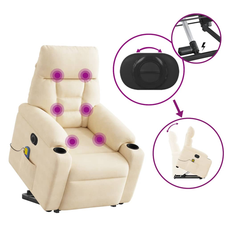 Massagesessel Aufstehhilfe Elektrisch Beige Mikrofasergewebe