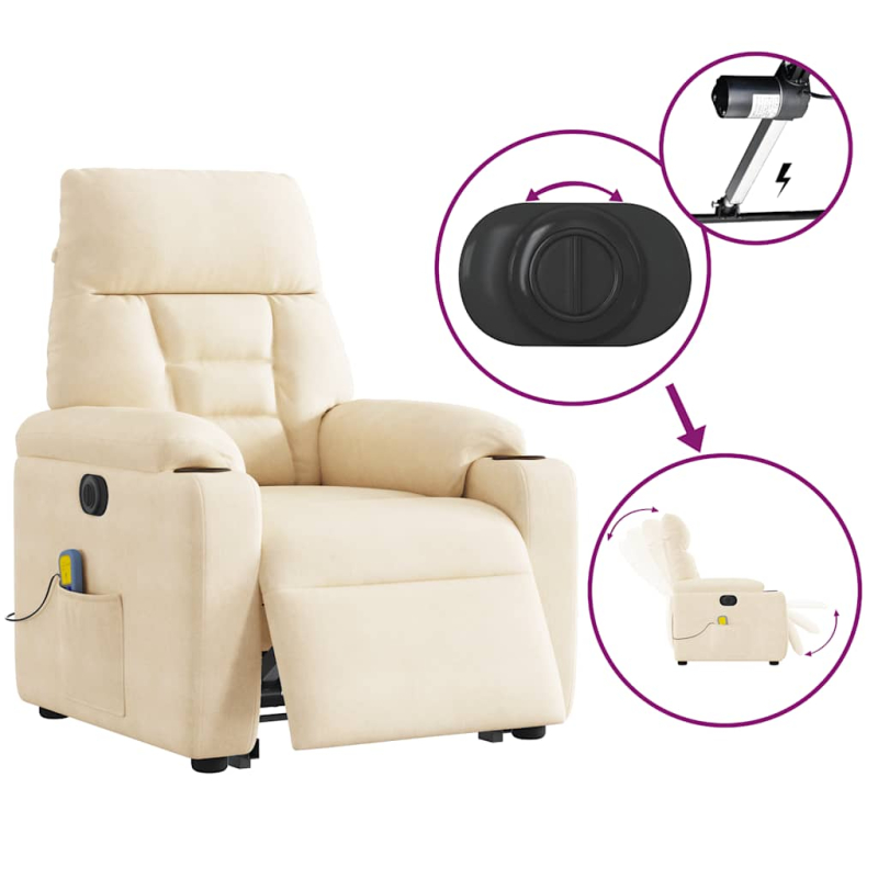 Massagesessel Aufstehhilfe Elektrisch Beige Mikrofasergewebe