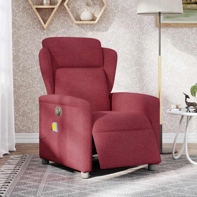 Massagesessel Elektrisch Weinrot Stoff