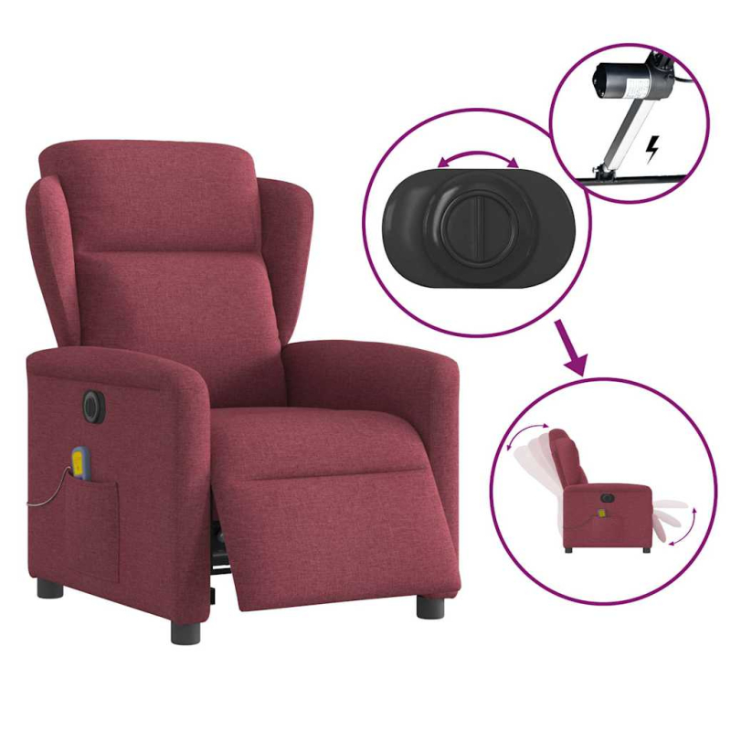 Massagesessel Elektrisch Weinrot Stoff