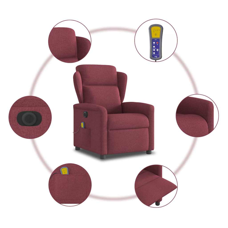 Massagesessel Elektrisch Weinrot Stoff