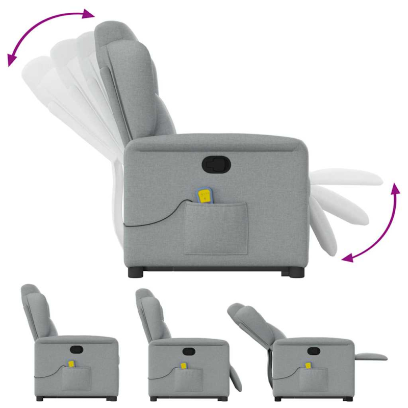 Massagesessel mit Aufstehhilfe Hellgrau Stoff