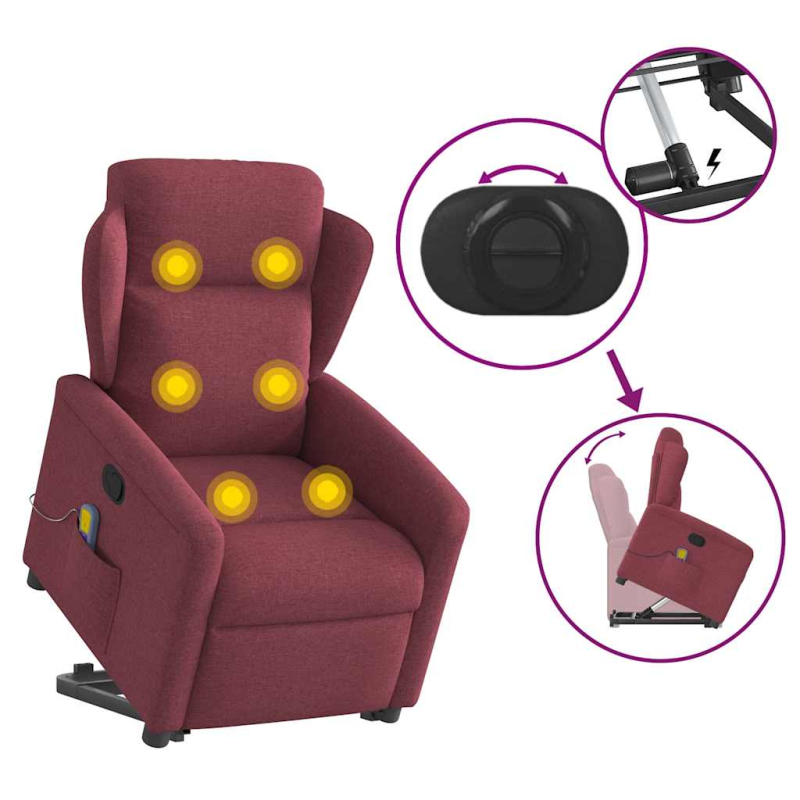 Massagesessel mit Aufstehhilfe Weinrot Stoff