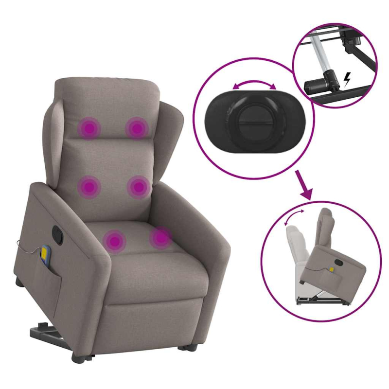Massagesessel mit Aufstehhilfe Taupe Stoff