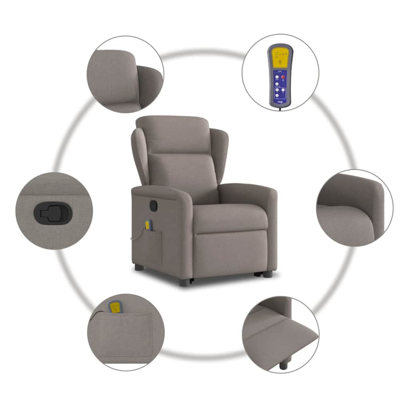 Massagesessel mit Aufstehhilfe Taupe Stoff
