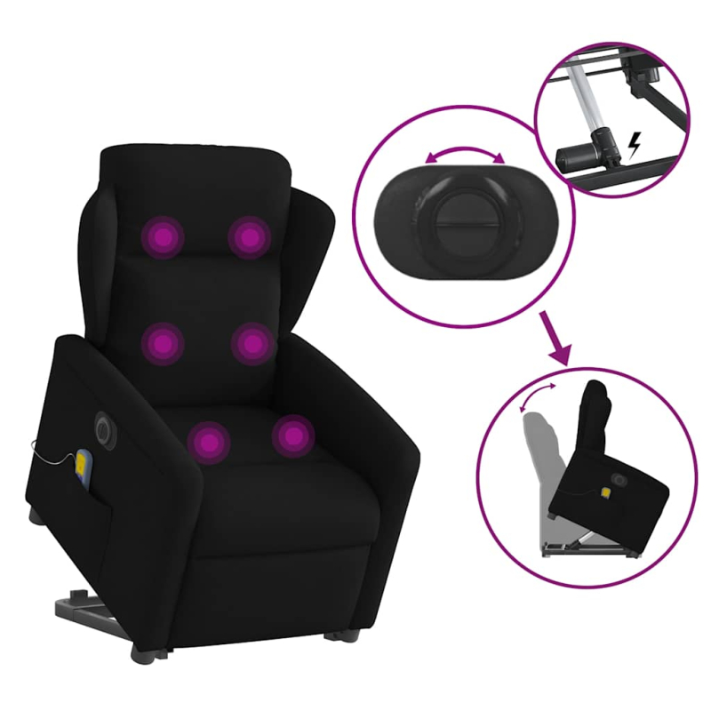Elektrischer Massagesessel mit Aufstehhilfe Schwarz Stoff