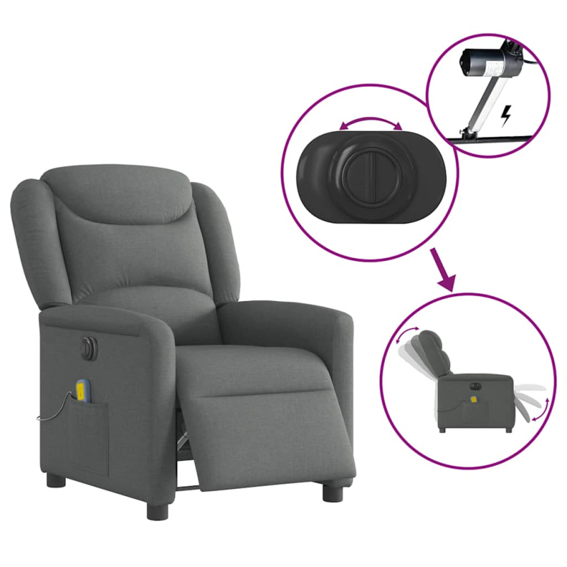 Massagesessel Elektrisch Dunkelgrau Stoff