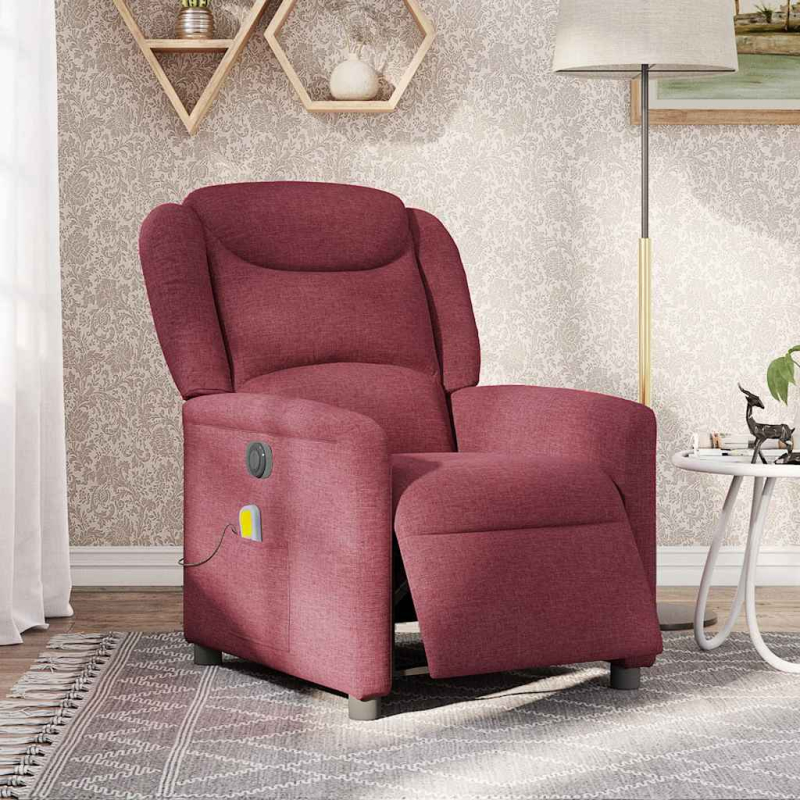 Massagesessel Elektrisch Weinrot Stoff