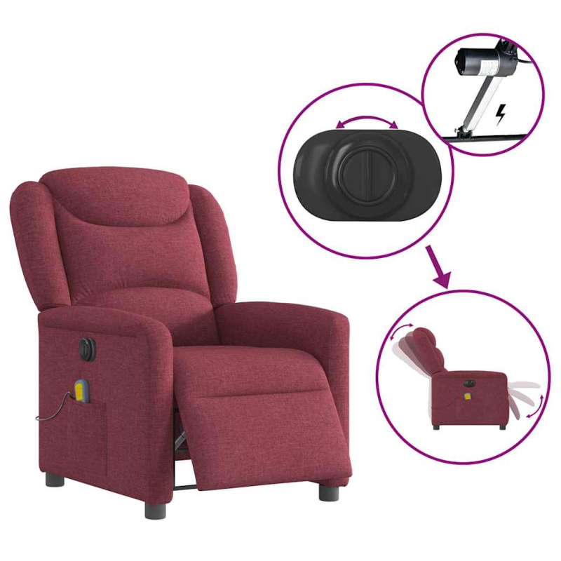 Massagesessel Elektrisch Weinrot Stoff