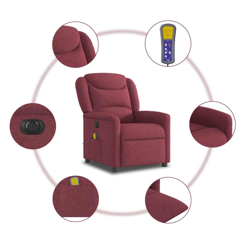 Massagesessel Elektrisch Weinrot Stoff