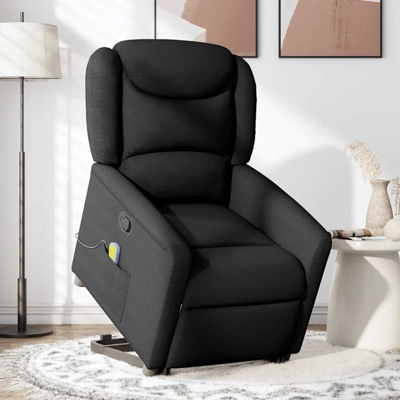 Massagesessel mit Aufstehhilfe Schwarz Stoff