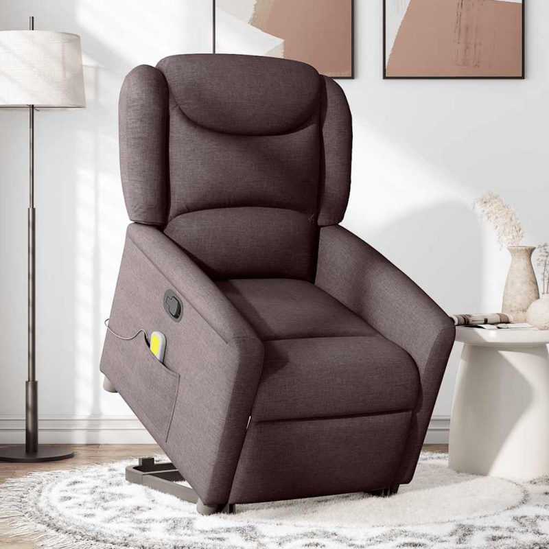 Massagesessel mit Aufstehhilfe Dunkelbraun Stoff
