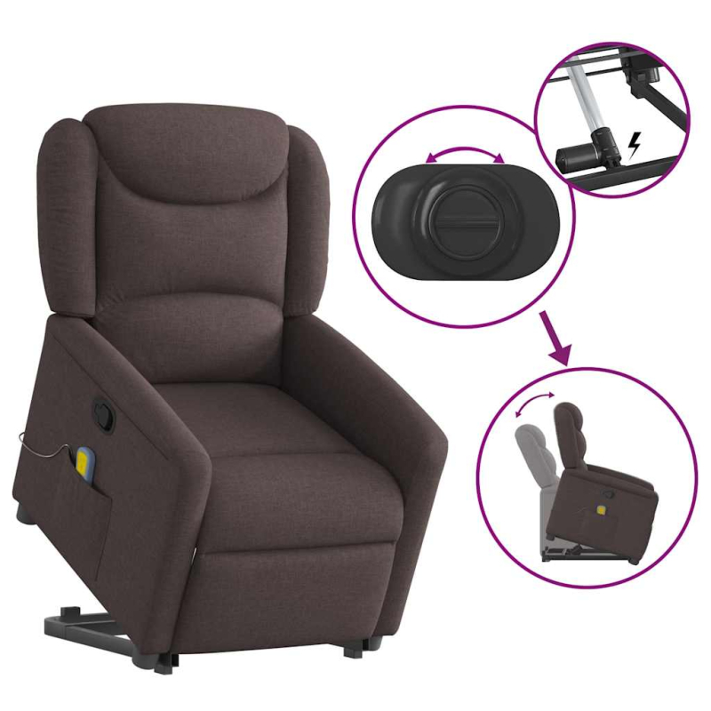 Massagesessel mit Aufstehhilfe Dunkelbraun Stoff