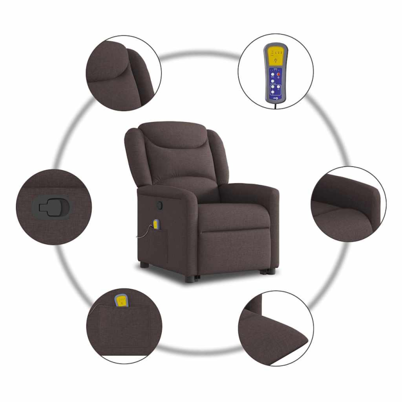 Massagesessel mit Aufstehhilfe Dunkelbraun Stoff
