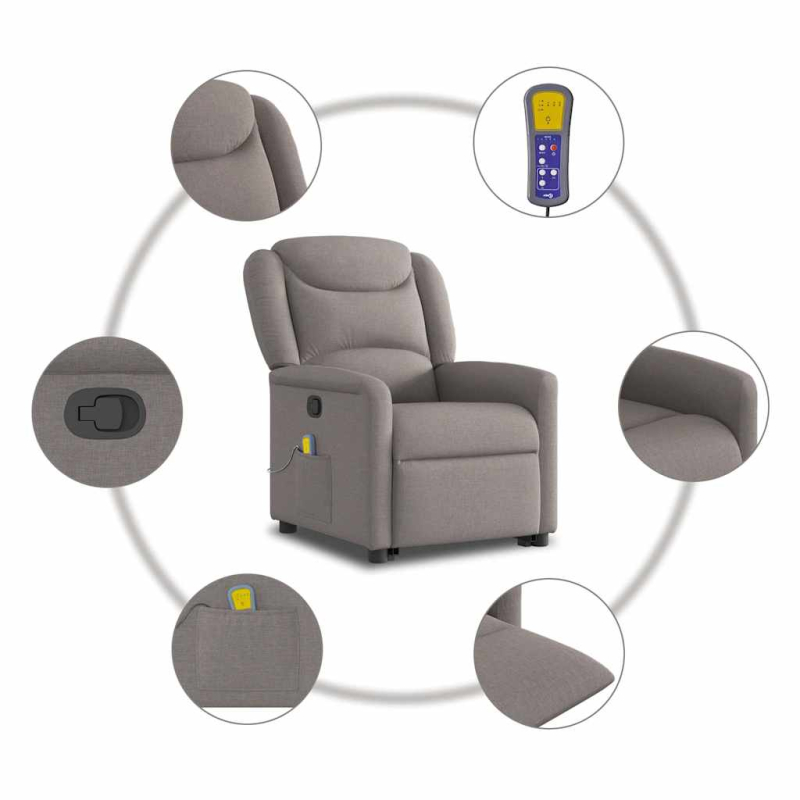 Massagesessel mit Aufstehhilfe Taupe Stoff