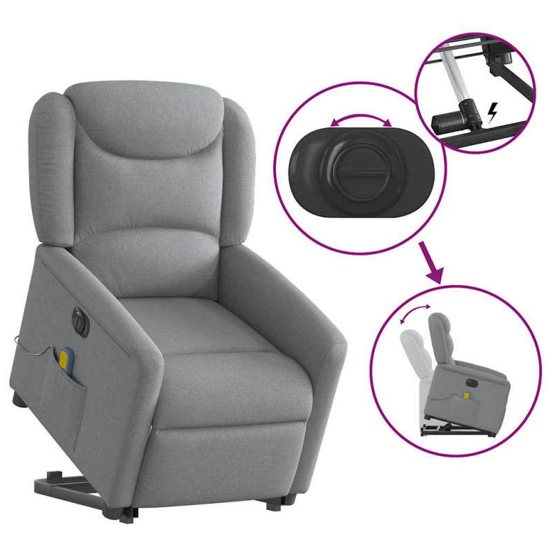 Elektrischer Massagesessel mit Aufstehhilfe Hellgrau Stoff