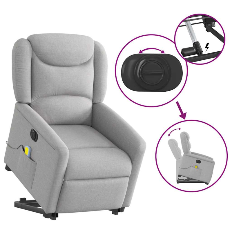 Massagesessel mit Aufstehhilfe Elektrisch Wolkengrau Stoff