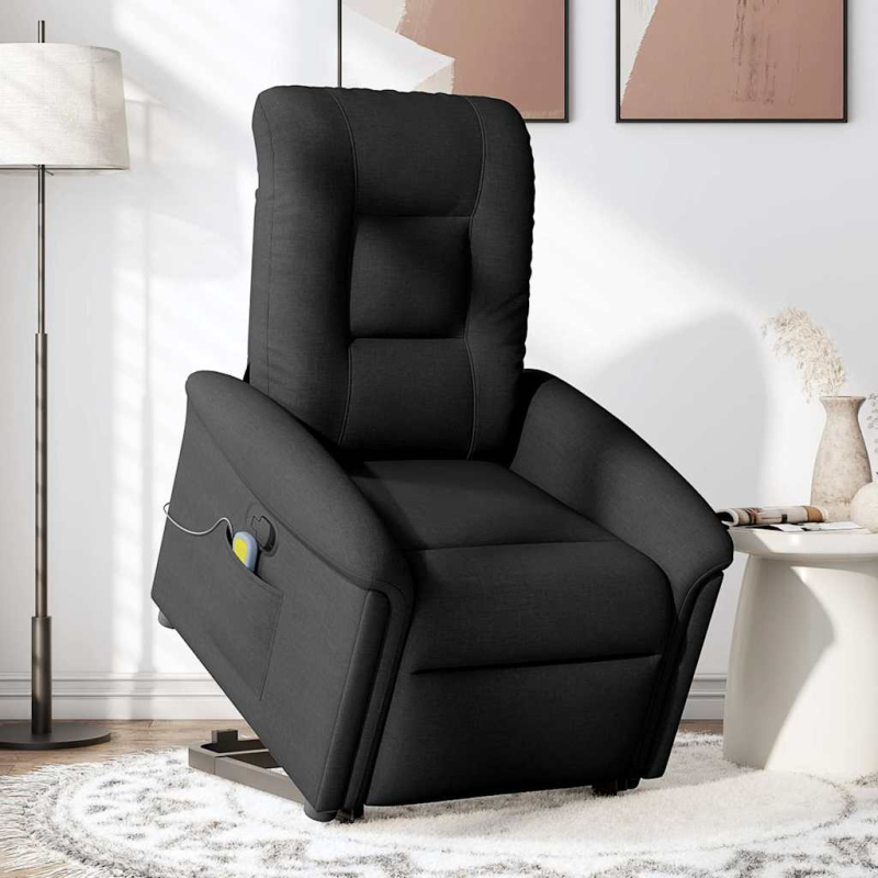Massagesessel mit Aufstehhilfe Schwarz Stoff