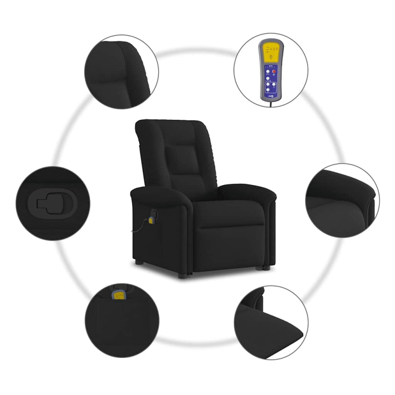 Massagesessel mit Aufstehhilfe Schwarz Stoff