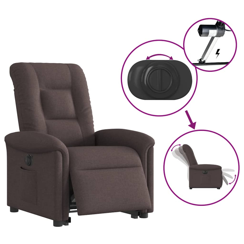 Relaxsessel mit Aufstehhilfe Elektrisch Dunkelbraun Stoff