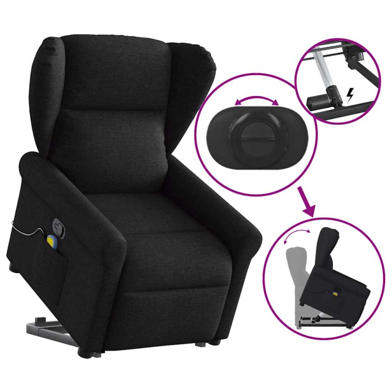 Massagesessel mit Aufstehhilfe Schwarz Stoff