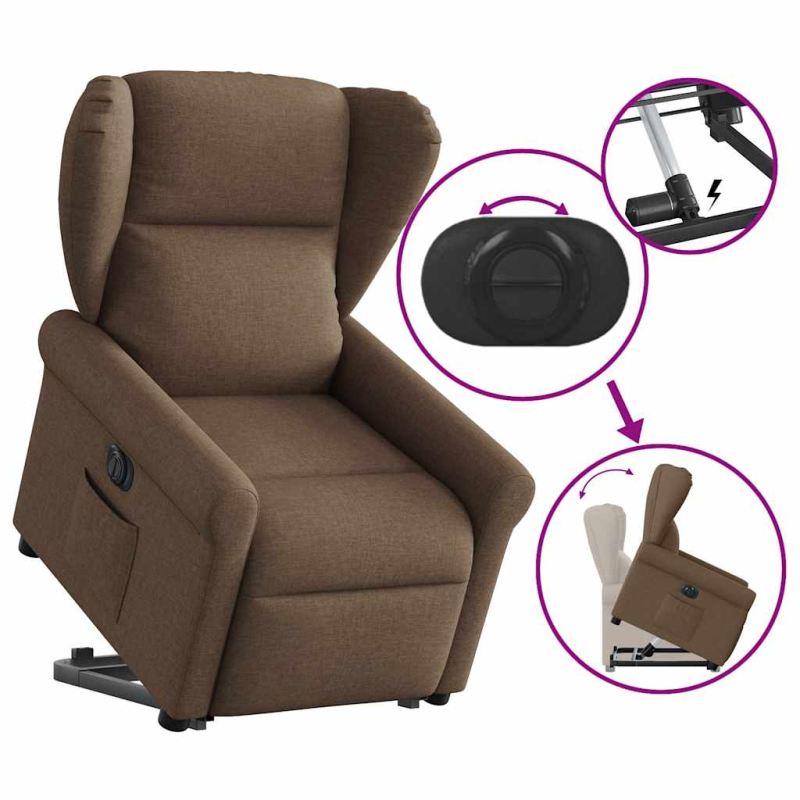 Relaxsessel mit Aufstehhilfe Elektrisch Braun Stoff