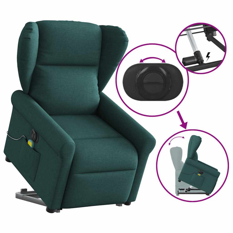 Elektrischer Massagesessel mit Aufstehhilfe Dunkelgrün Stoff
