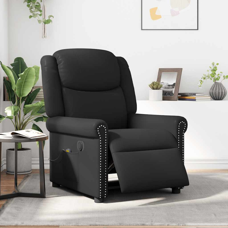 Relaxsessel Massage Elektrisch Glänzend Schwarz Kunstleder