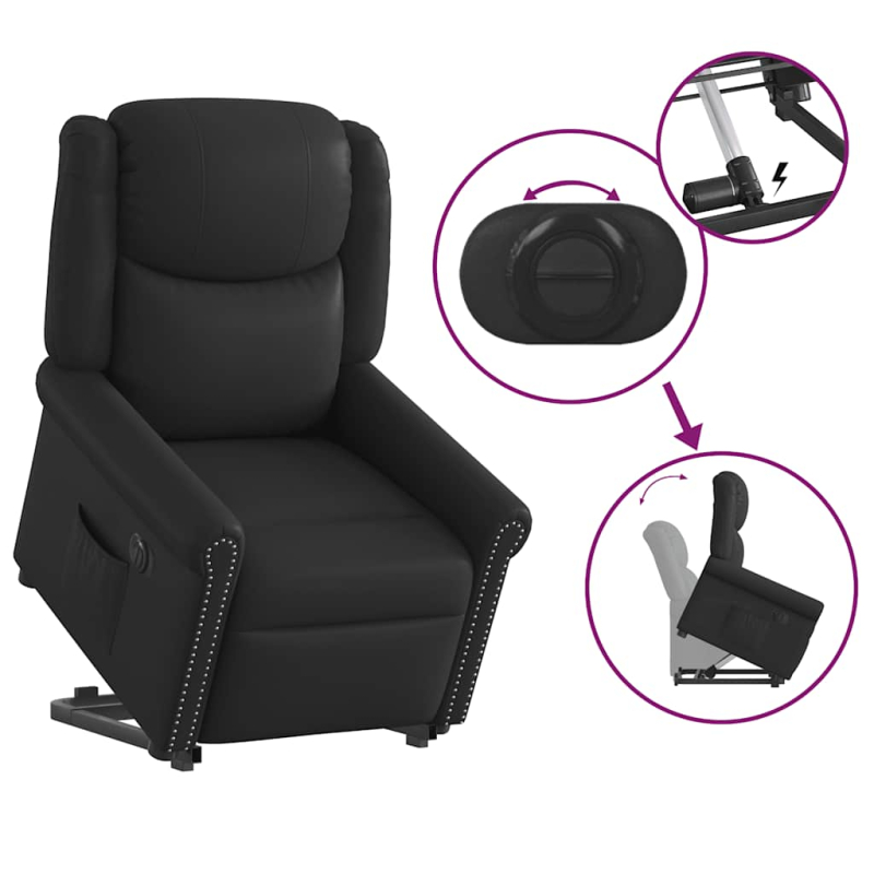 Relaxsessel Aufstehen Elektrisch Glänzend Schwarz Kunstleder