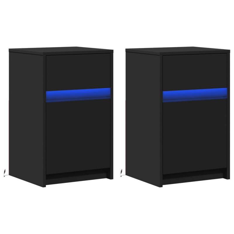 Nachttische mit LED-Leuchten 2 Stk. Schwarz Holzwerkstoff