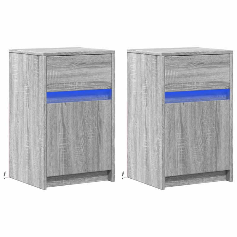 Nachttische mit LED-Leuchten 2 Stk. Grau Sonoma Holzwerkstoff