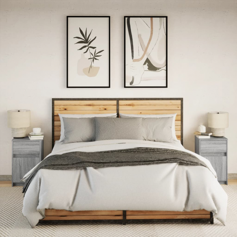 Nachttische mit LED-Leuchten 2 Stk. Grau Sonoma Holzwerkstoff